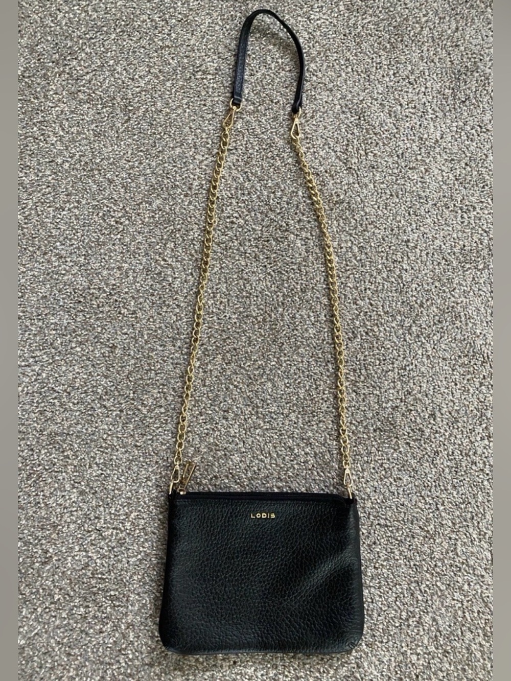 Lodis Black Purse Crossbody Handbag - Pebbled Leather Gold Chain Strap - NEW